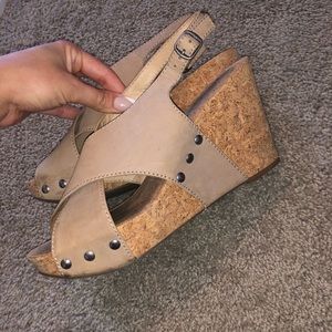 Lucky brand nude peep toe wedges